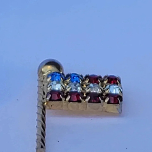 Ballou Reg'd US Jewelry American Flag USA Gold Tone  Pin Brooch Stones Army Gift - Picture 5 of 8
